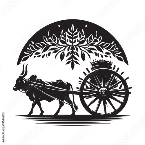 bullock cart wheel silhouette vector With White Background 