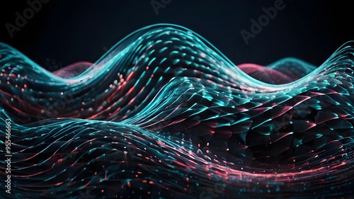 Digital Wave with Dots and Particles, Abstract Dynamic Wave Background, Technology or Science Banner