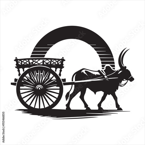 bullock cart wheel silhouette vector With White Background 