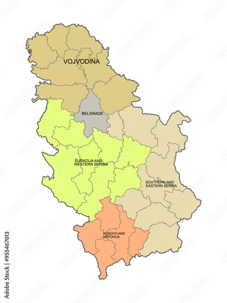 Obraz premium map of administrative regions of Serbia
