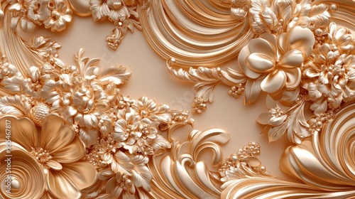 Ornate rose gold design with Rococo-inspired patterns, elaborate curves and flourishes for a luxurious and grand look