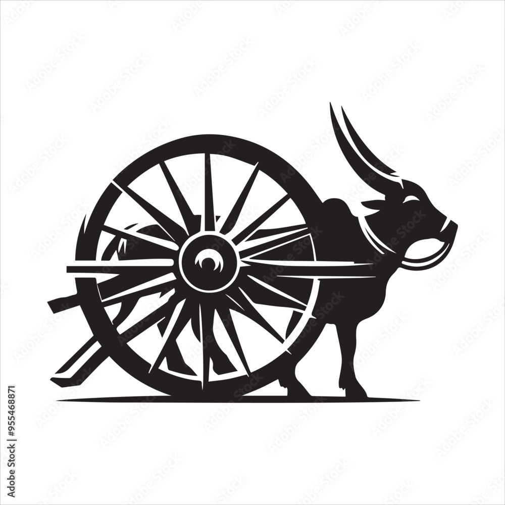 Fototapeta premium bullock cart wheel silhouette vector With White Background