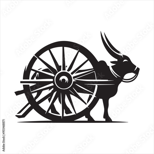 bullock cart wheel silhouette vector With White Background 