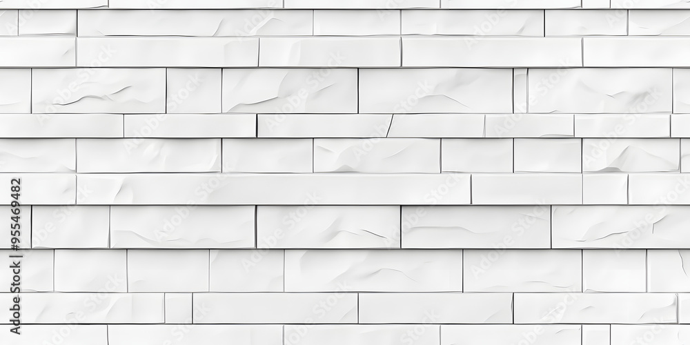 Obraz premium Seamless smooth subtle white embossed plastic, ceramic, porcelain or marble brick wall background texture. Abstract elegant geometric grayscale displacement, bump or height map. 3D rendering.