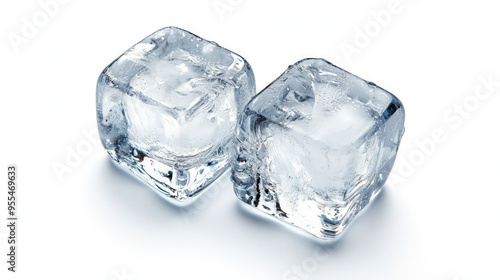 Two ice cubes isolated on a white background.