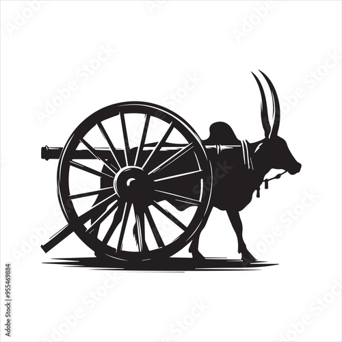 bullock cart wheel silhouette vector With White Background 