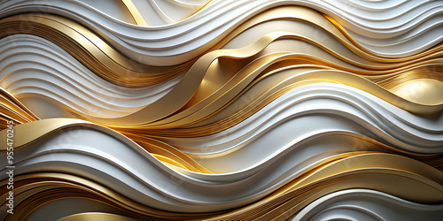 Golden Waves of Elegance: A mesmerizing abstract texture of flowing gold and white waves, perfect for luxurious and modern designs. 