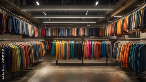 A vibrant and diverse array of clothes hanging on hangers, each with its own unique style and flair, waiting to be discovered by a shopper in a bustling store.