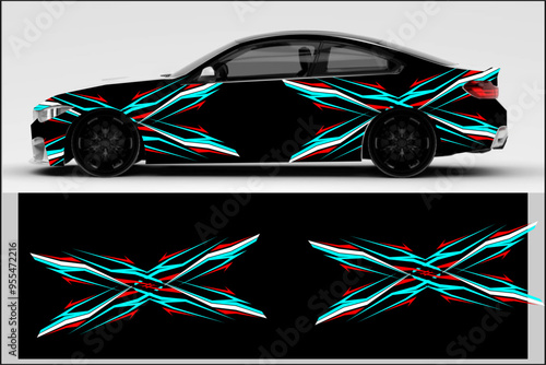 Car wrap design vector. Graphic abstract stripe racing background designs for wrap cargo van, race car,