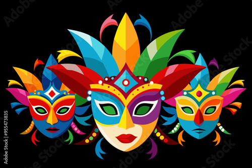  Brazil carnival masks vector art illustration 