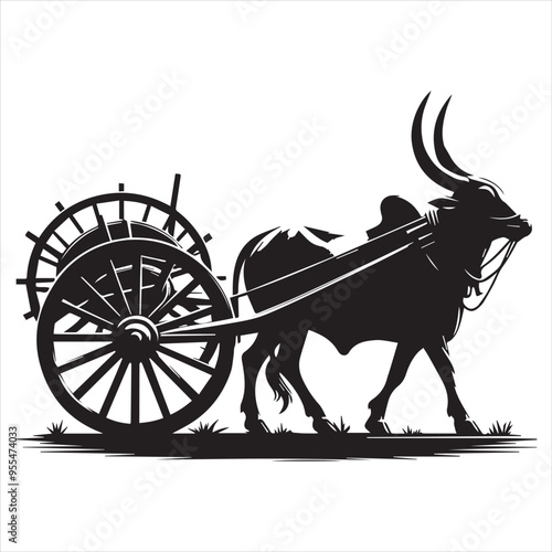 bullock cart wheel silhouette vector With White Background 