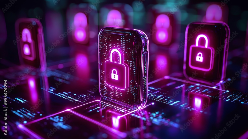 Cyber Security Lock, Neon, Data, Encryption, Digital Cyber Security Lock, Neon, Data, Encryption, Digital