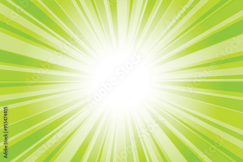 Abstract glowing green sunburst background. Lawn green glow effect sunburst background for presentation,  banner, poster, flyer, sales. Modern pop art poster for summer and spring.