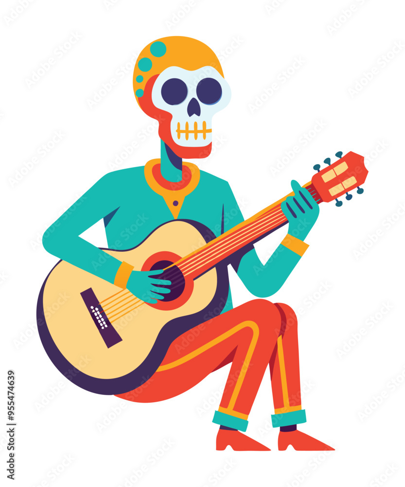 Skeleton Musician Playing Guitar - Day of the Dead Vector Illustration Skeleton Musician Playing Guitar - Day of the Dead Vector Illustration
