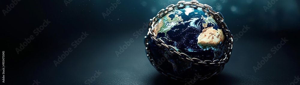 Earth Bound by Chains, 3D Render, Globe, Restraint, Global Issues , Environment , Climate Change Earth Bound by Chains, 3D Render, Globe, Restraint, Global Issues , Environment , Climate Change
