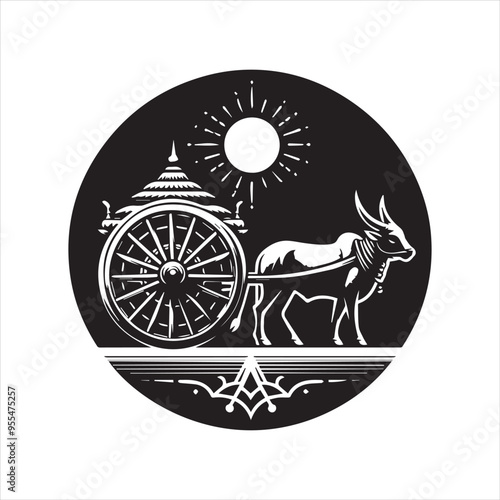 bullock cart wheel silhouette vector With White Background 