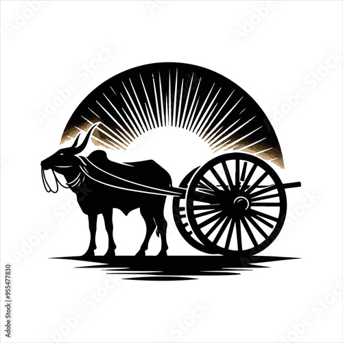 bullock cart wheel silhouette vector With White Background 