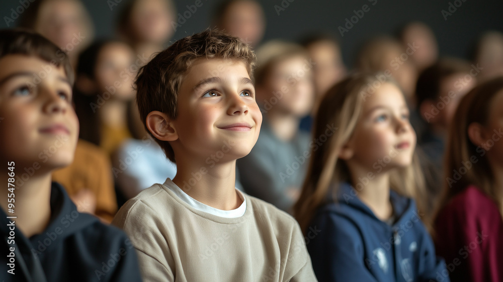 Children enjoying a performance at a school auditorium during a morning assembly event