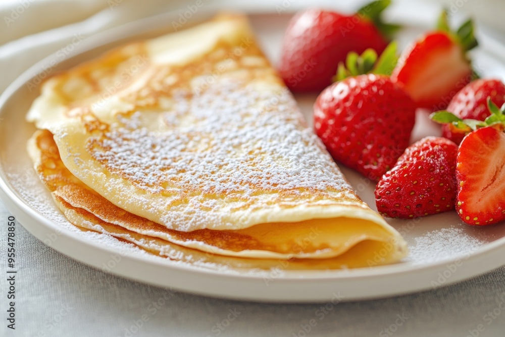 Delicious Crepes with Strawberries and Powdered Sugar Delicious Crepes with Strawberries and Powdered Sugar