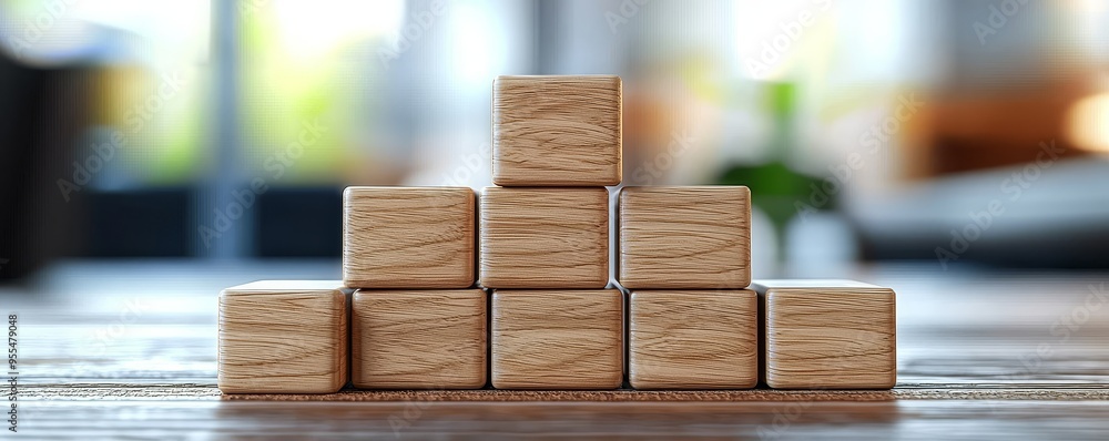 Wooden Blocks Stacked in a Pyramid, 3D Rendered, Wooden Texture, Building Blocks, Growth, Progress, Success Wooden Blocks Stacked in a Pyramid, 3D Rendered, Wooden Texture, Building Blocks, Growth, Progress, Success