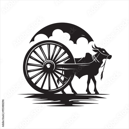 bullock cart wheel silhouette vector With White Background 