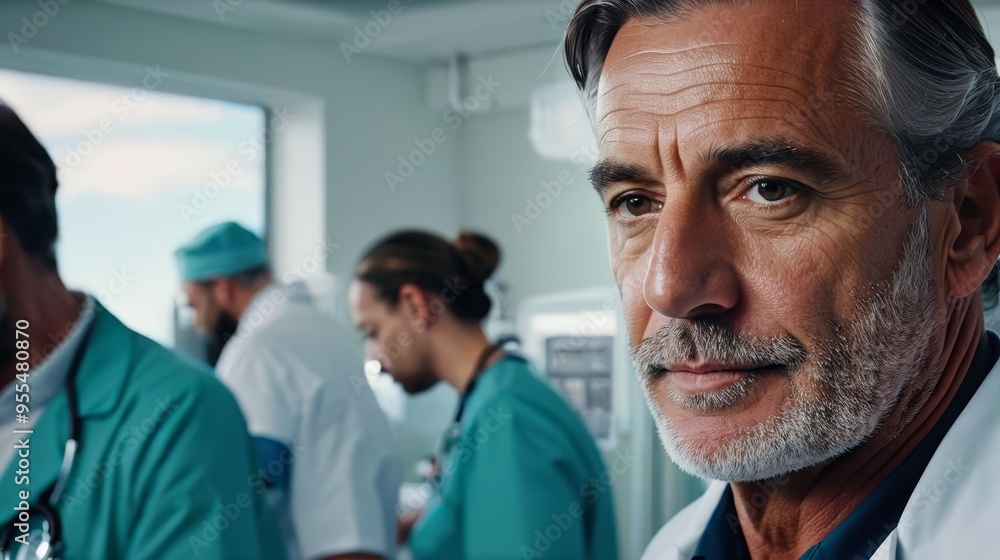 Group of Doctors in Scrubs in Hospital Group of Doctors in Scrubs in Hospital