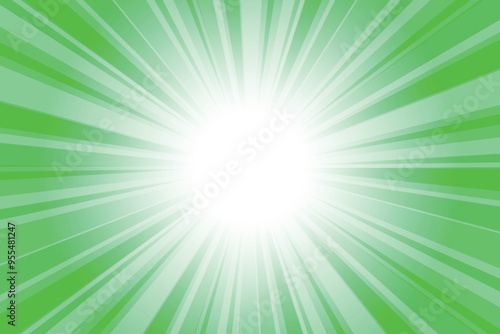 Abstract glowing green sunburst background. Malachite green glow effect sunburst background for presentation, banner, poster, flyer, sales. Modern pop art poster for summer and spring.