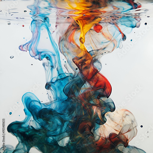 Abstract ink in water creating colorful swirls	