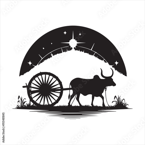 bullock cart wheel silhouette vector With White Background 
