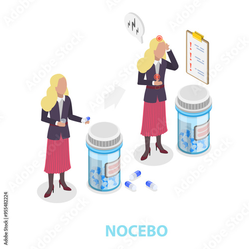 3D Isometric Flat Vector Illustration of Placebo And Nocebo, Medicine Side Effects. Item 2 photo