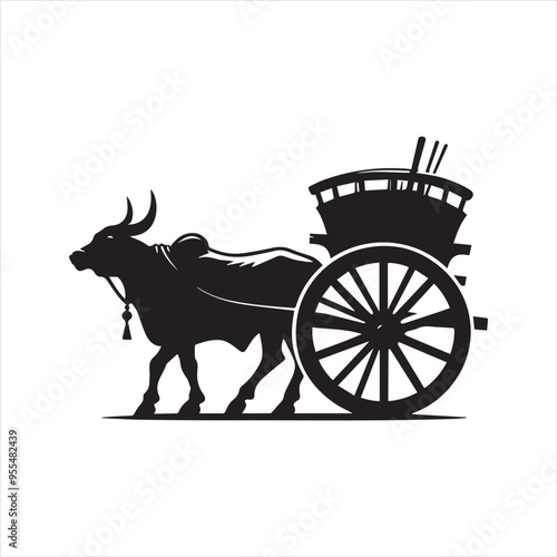 bullock cart wheel silhouette vector With White Background 