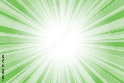 Abstract glowing green sunburst background. Mantis green glow effect sunburst background for presentation,  banner, poster, flyer, sales. Modern pop art poster for summer and spring.