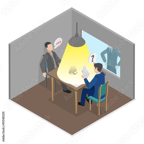 3D Isometric Flat Vector Set of Police Work Scenes, Law and Justice Service. Item 4