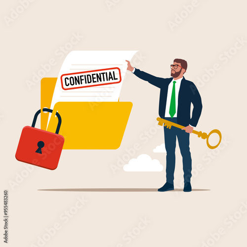 Locked with padlock folder. Confidential document. Secret security key for privacy protection. Modern flat vector illustration 