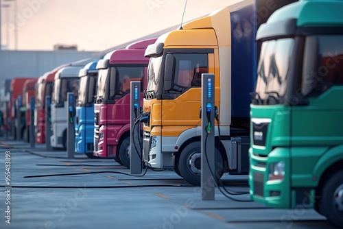 Wallpaper Mural Row of colorful trucks at charging station with clear sky Torontodigital.ca