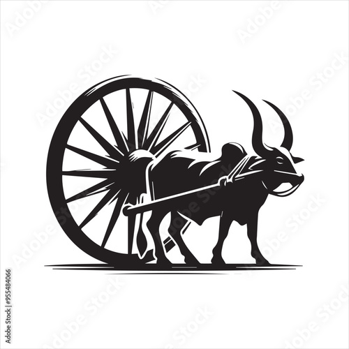 bullock cart wheel silhouette vector With White Background 