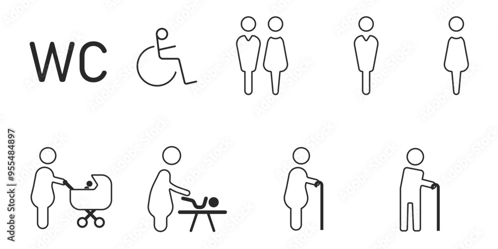 Toilet icon set.Emergency exit icons. Toilet icon set.Emergency exit icons.