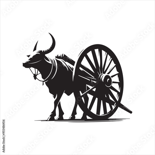 bullock cart wheel silhouette vector With White Background 