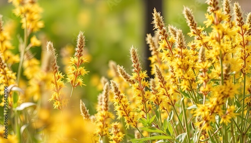 Beautiful Yellow Perennial Flowers Of Lysimachia Punctata Grow In Summer Garden. photo