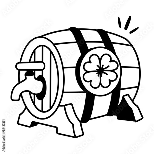 A sketchy style icon of wine barrel with tap  