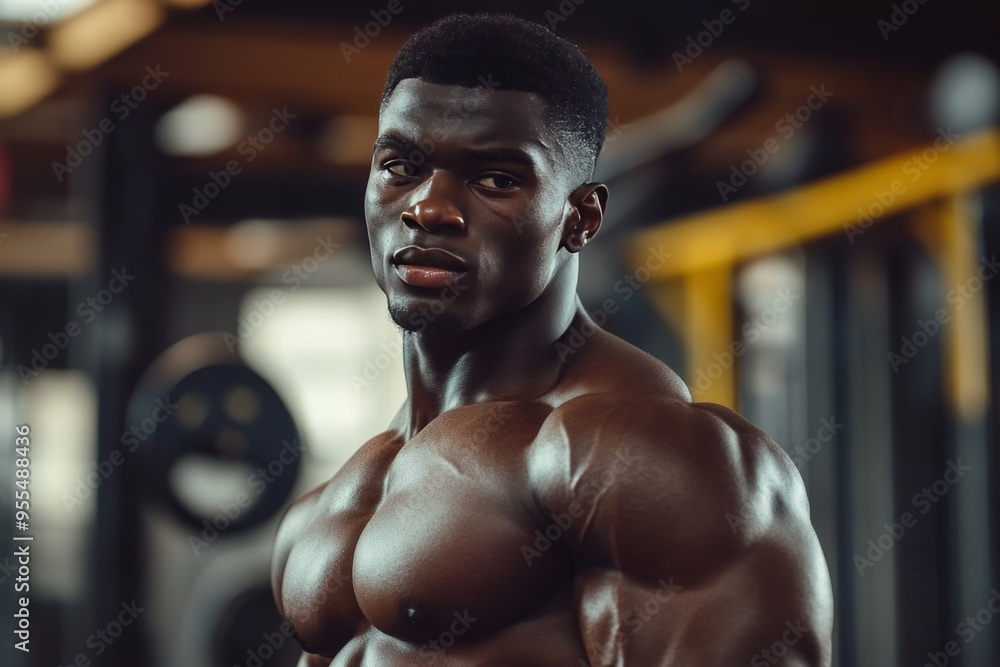 Portrait of a strong, muscular black man in a fitness club inspiring gym workout motivation Portrait of a strong, muscular black man in a fitness club inspiring gym workout motivation