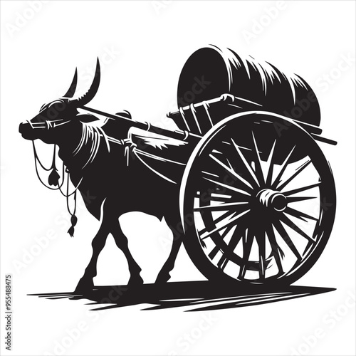 bullock cart wheel silhouette vector With White Background 