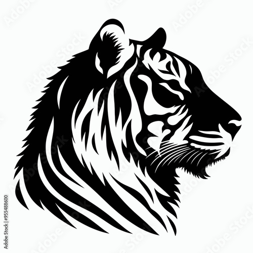 tiger silhouettes, very simple and single tiger silhouette white background