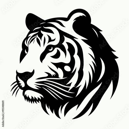 Wallpaper Mural tiger silhouettes,  very simple and single tiger silhouette white background Torontodigital.ca