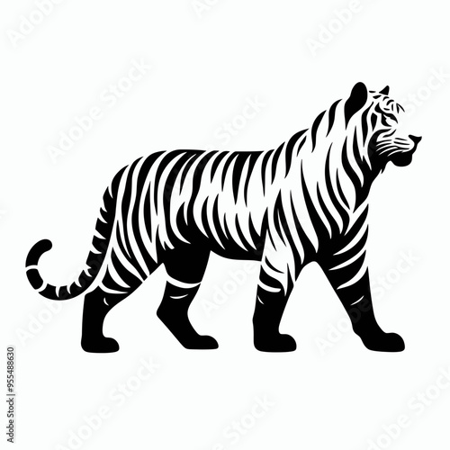 tiger silhouettes, very simple and single tiger silhouette white background