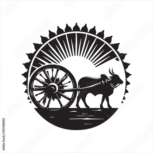 bullock cart wheel silhouette vector With White Background 