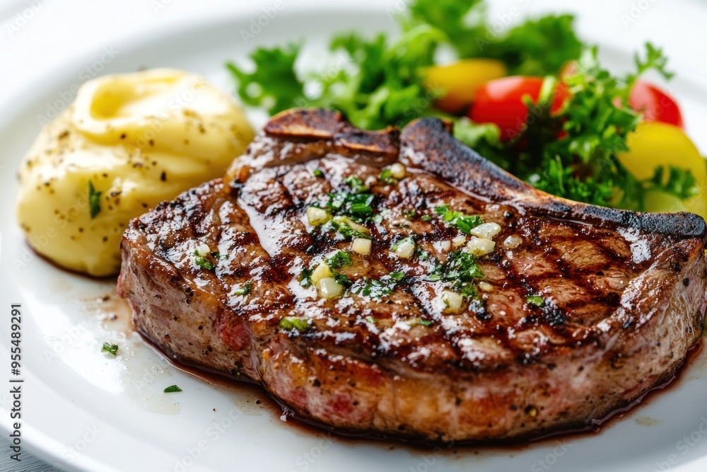 Grilled Steak with Mashed Potatoes and Salad Grilled Steak with Mashed Potatoes and Salad