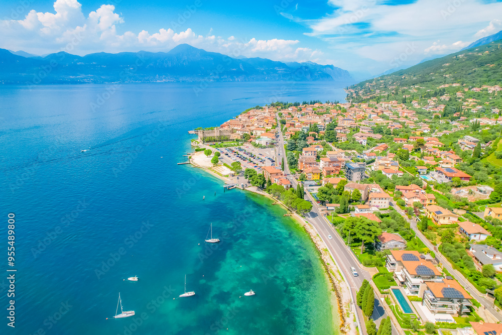 Fototapeta premium Aerial view of the Castello Scaligero, Lake Garda, Italy. Lago di garda