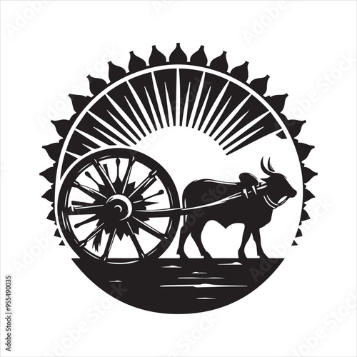 bullock cart wheel silhouette vector With White Background 