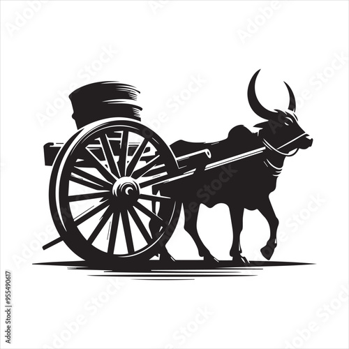 bullock cart wheel silhouette vector With White Background 